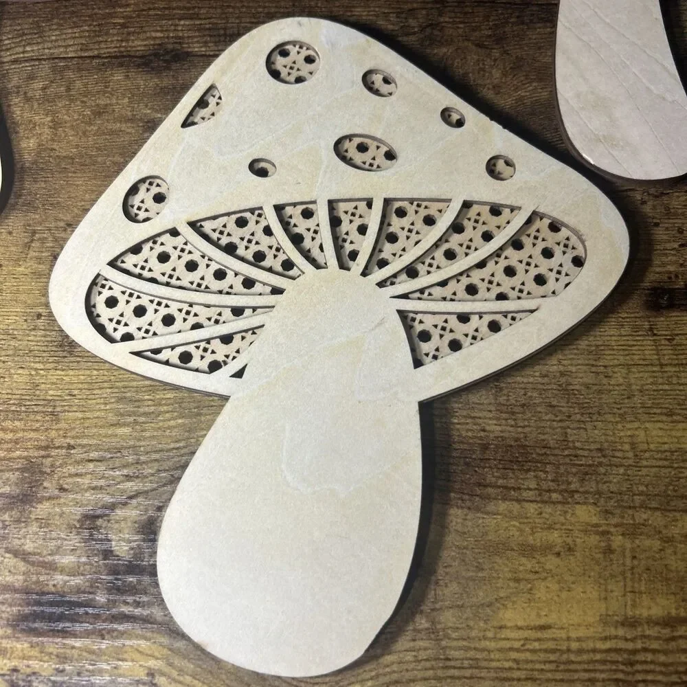 Mushroom Bundle (3) Wall Hanging Art Rattan Style Vintage Retro Natural Wood